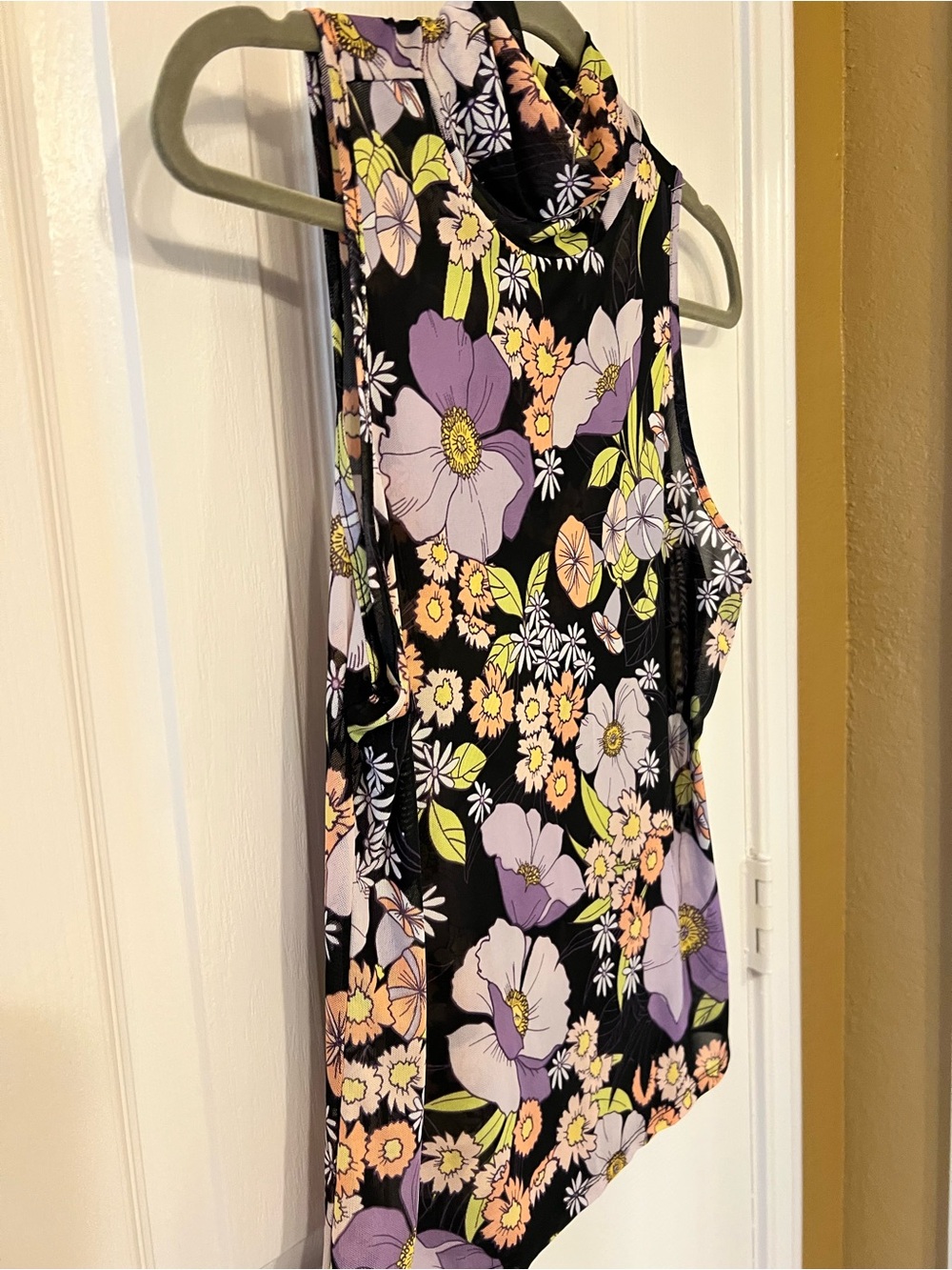 AFRM Floral Sleeveless Mock Neck Mesh Top - Black & Lavender, Size L - Picture 2 of 6